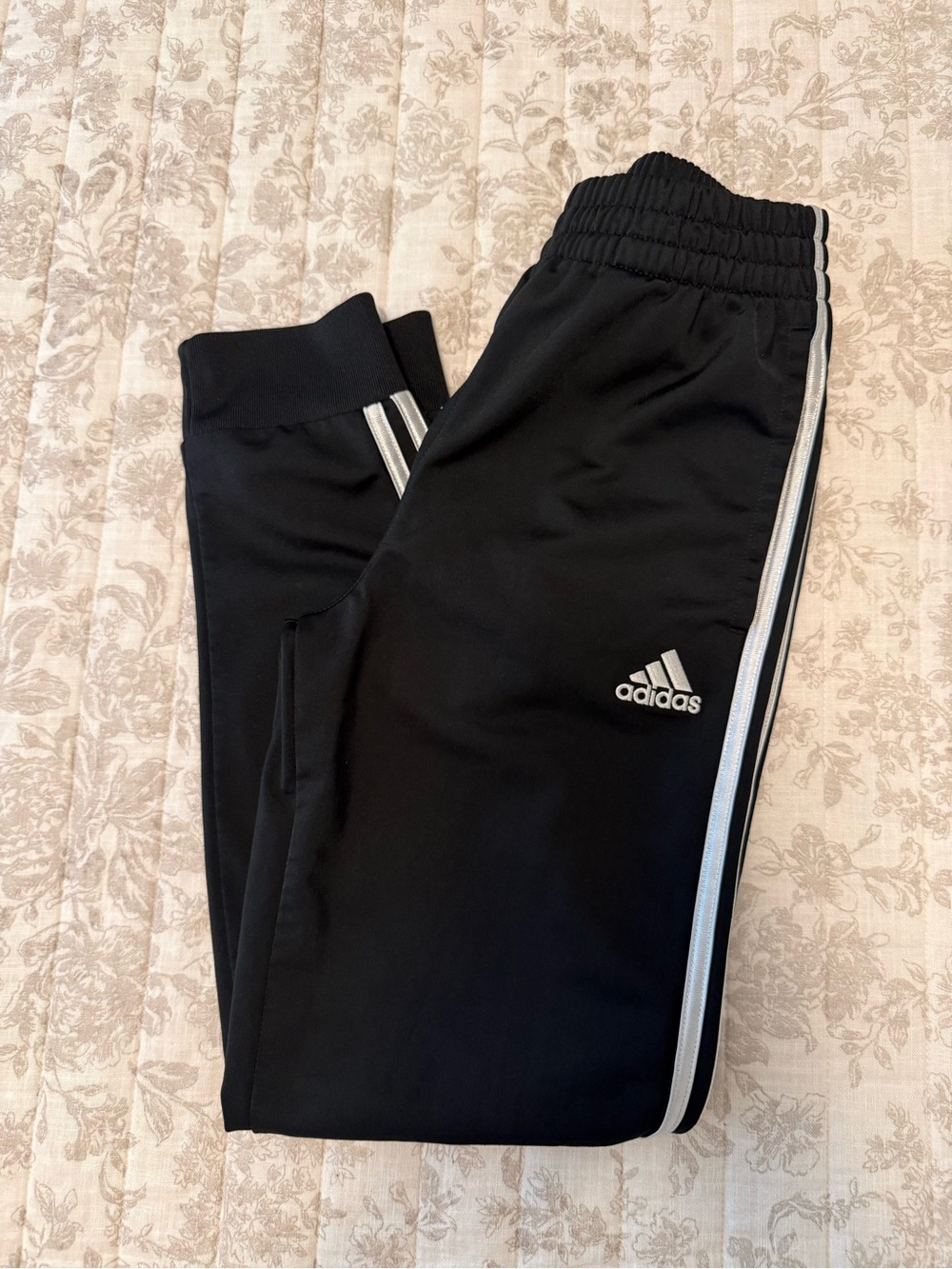 adidas Youth Black Joggers with White Side Stripes